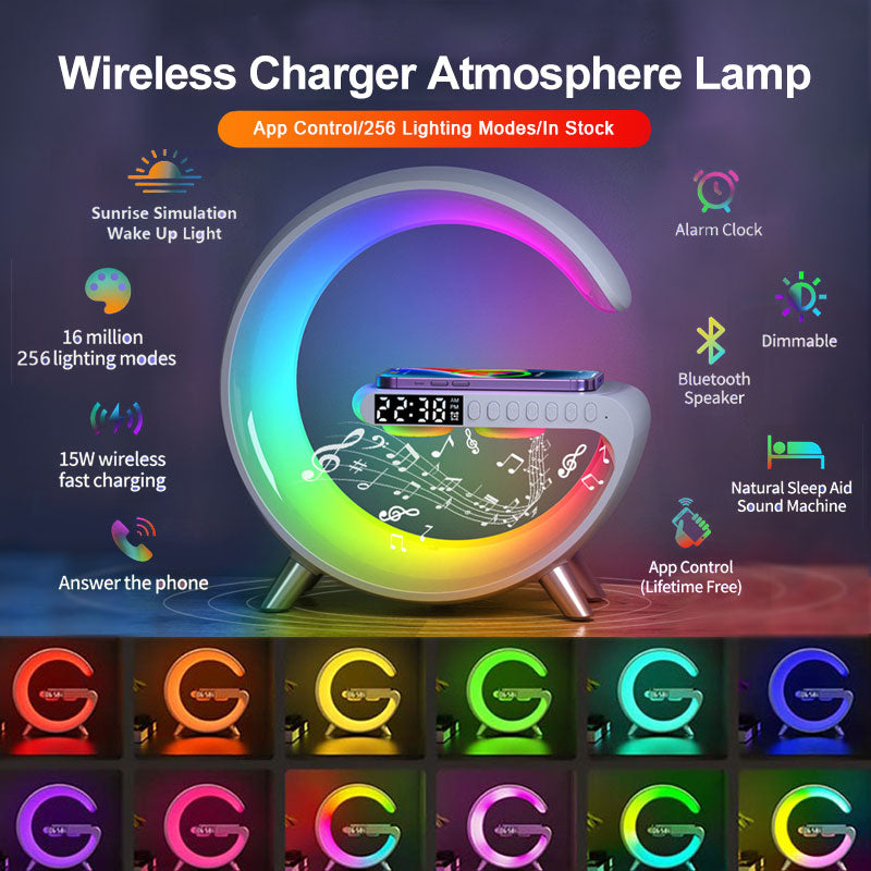 Smart LED Lamp: A versatile light with Bluetooth speaker and wireless charger